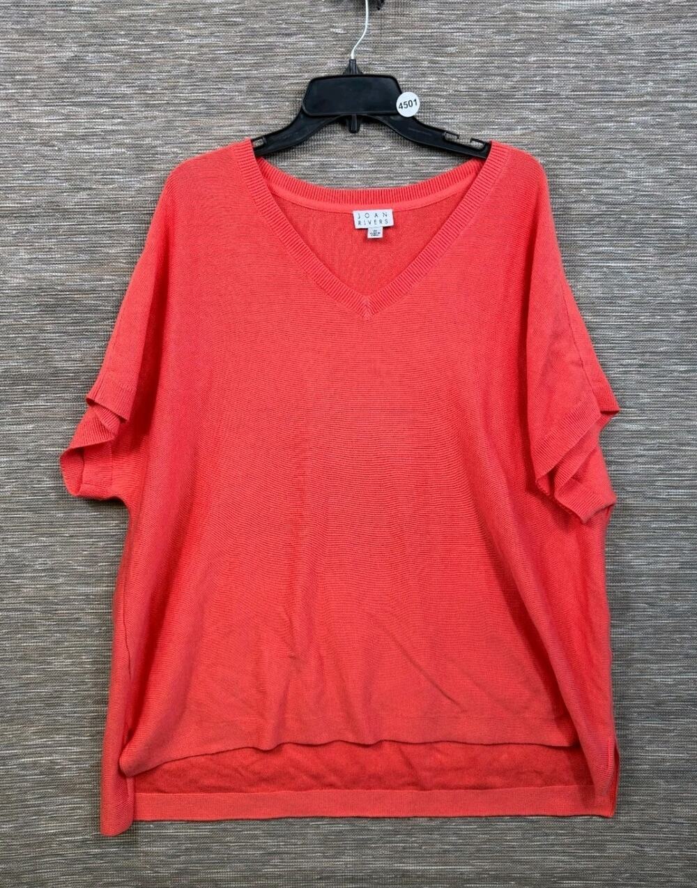 Joan Rivers Short Sleeve V-Neck Knit Sweater Womens Sz 2X Coral Short Sleeve NEW